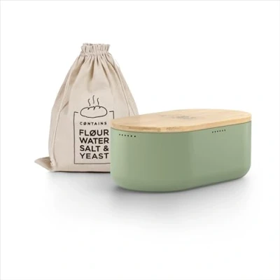 Imagen de LARS NYSØM Panera I Recipiente para Pan con Bolsa incluida Hecha de Lino una frescura particularmente Duradera Caja Tapa bambú Adaptable como Tabla Cortar (Sage Green)