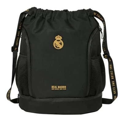 Imagen de REAL MADRID 3ª EQUIPACIÓN Mochila Saco, Mochila, Ideal para Niños de Diferentes Edades, Cómoda y Versátil, Calidad Resistencia, 34x15x43 cm, Color Negro
