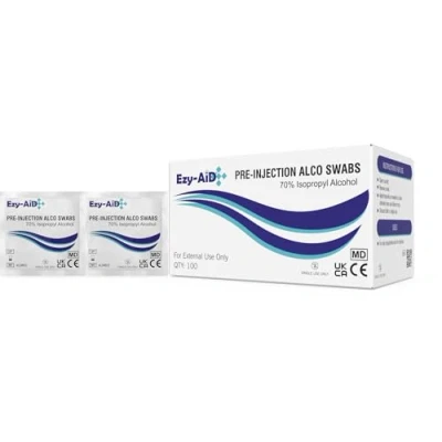 Imagen de Premium Alcotip 70% Isopropílico Alcohol Pre inyección Bastoncillos (100pk) Box of 100