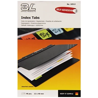 Imagen de Djois Es 10512 Pack de 48 Índices marca páginas 3L, adhesivo permanente, 12x 40 mm, Surtidos