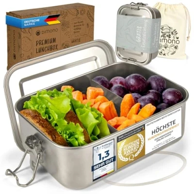 Imagen de Dimono® Fiambrera de acero inoxidable a prueba fugas; Caja sostenible impermeable con compartimentos y sellos (b: 850 ml)