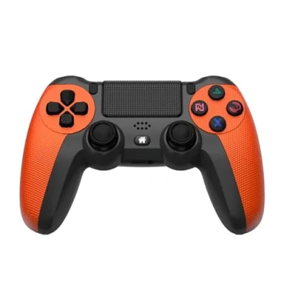 Imagen de NK Mando para PS4 / PS3 PC/Móvil Inalámbrico Wireless Controller con Dualshock, Función Detección 6 ejes, Luz LED, Panel Táctil, Entrada Auriculares, Cable de Carga incluido Naranja