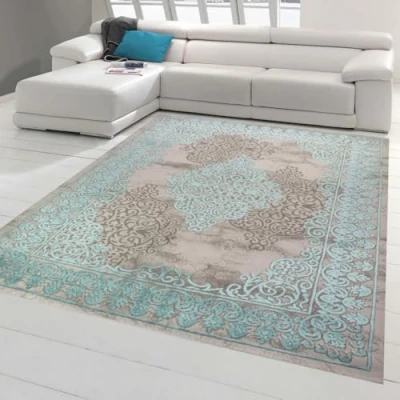 Imagen de Merinos Alfombra Moderna con Adornos Vintage en Turquesa Gris Größe 120x170 cm