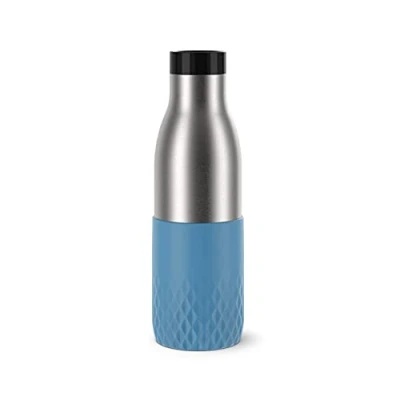 Imagen de Emsa Botella Bludrop Sleeve N31107, 0,5 litros, 100 % hermética, cierre Quick Press, placer de beber 360, calor 12 h frío 24 h, apto para lavavajillas, acero inoxidable, color azul