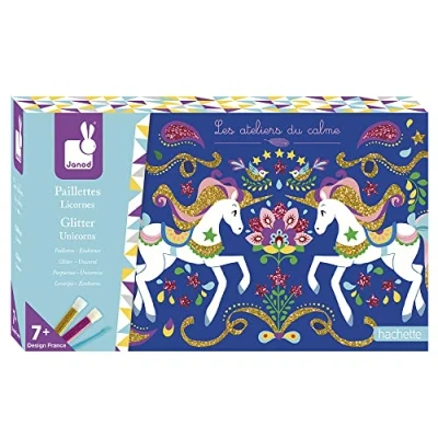 Imagen de Janod Estuche Purpurina Unicornios Les Ateliers Du Calme Kit Infantil de Manualidades Creativas Desarrolla la Motricidad Fina y Creatividad A partir 7 Años, J07883