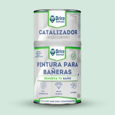 Imagen de BRICOSALVAJE Pintura para Bañeras Acabado SATINADO Dos Componentes 600+150 ML Fácil Aplicación Cerámico Impermeable (Verde Claro Crawford)