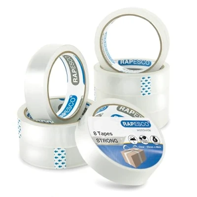 Imagen de Rapesco 1808 Rollos de Cinta Adhesiva Transparente, 25 mm x 66 m, Recambios Cinta, Paquete 8