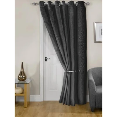 Imagen de Emma Barclay Midnight Cortina térmica de Terciopelo en Relieve con Ojales para Puerta, 137 x 213 cm, Color Negro