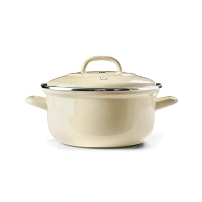 Imagen de BK Indigo Cacerola Tradicional Holandesa con Esmalte Alemán y Tapa Revestimiento Cerámico Antiadherente sin PFAS, 22 cm/3,3 Litros, Inducción, Apta para Lavavajillas Horno, Crema