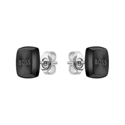 Imagen de BOSS Jewelry Pendientes de botón para Hombre Colección YANN Acero inoxidable, Negro, Talla única
