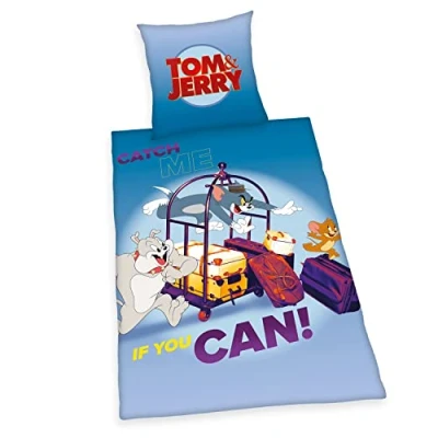 Imagen de Herding Tom &amp; Jerry Juego de Funda nórdica 135 x 200 cm, Almohada 80 con Botones y 100% algodón/linón