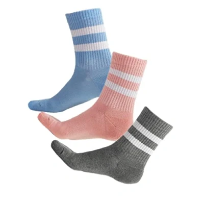 Imagen de vitsocks Calcetines Deporte BAMBÚ Antiampollas Mujer (3 PARES) Tenis Skate Retro Crew, 1x gris azul rosa, 39 42