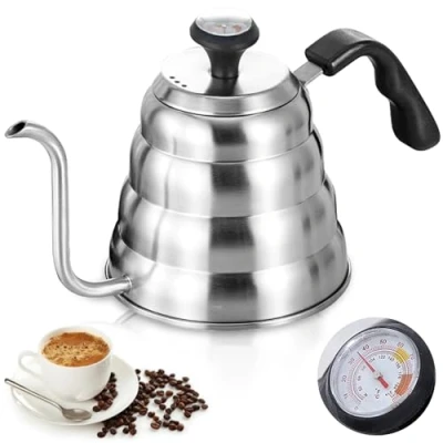 Imagen de hervidor de agua cuello cisne: 1200 ml/40 oz acero inoxidable cafetera cisne con termómetro para todo tipo cocinas duradero, fácil limpiar