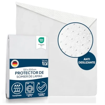 Imagen de Blumtal® cubre somier 120x200 cm funda certificada OEKO TEX somieres con capa antideslizante cubresomier lavable 60C protege colchón