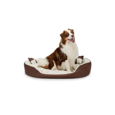 Imagen de lionto Cama para Perros 4 en 1 cojín Cesta con Reversible, (L) 110x80 cm Marrón/Beige