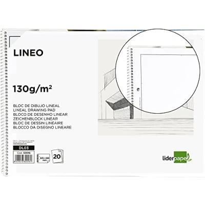 Imagen de Bloc dibujo liderpapel lineal espiral 230x325mm 20 hojas 130g/m2 con recuadro 2 taladros perforado