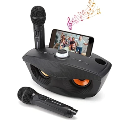 Imagen de Bewinner Máquina de Karaoke con 2 Micrófonos Inalámbricos, Altavoz Bluetooth para el Hogar Dos Mano Portátil Fiestas en Casa Soporte Tarjeta TF, AUX, FM, Disco U