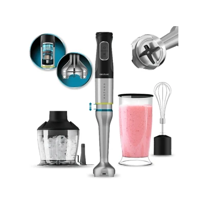 Imagen de Cecotec Batidora de Mano Katana 15 Chop G. 1500 W, 21 Velocidades y Turbo, 4 hojas con Titanio Negro, Campana antisalpicaduras, Pie extralargo, Kit Accesorios, Vaso 800 ml