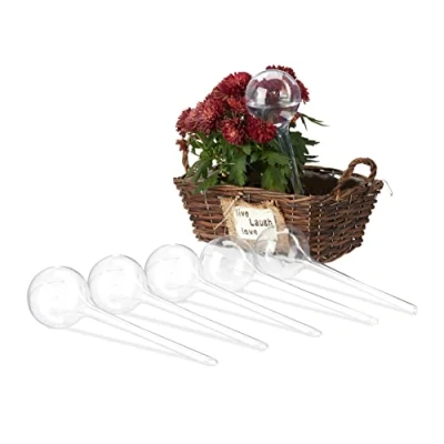 Imagen de Relaxdays Bewässerungskugeln Juego 6 Globos Riego Plantas Interior, Biberones Regadores Flores, Plástico, 250ml, 28x8cm, Transparente, 28 x 8 cm
