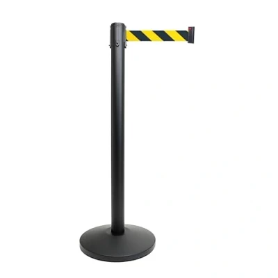 Imagen de Danieli Store Postes Separadores en Metal con Cinta de 3mt amarillo y negro Base Reforzada Goma Antideslizante Poste Retráctil Sistema Seguridad (amarillo negro)