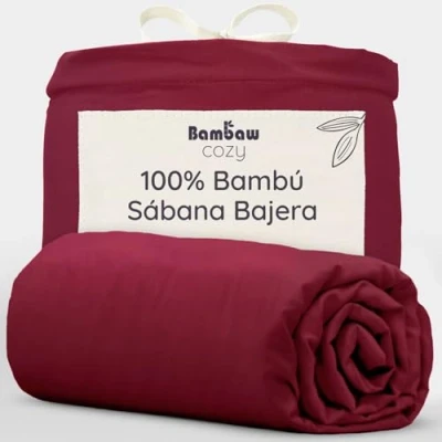 Imagen de Sábana Bajera de Bambú Borgoña 160x200 cm Suave y Lujosa Fitted Sheet Tejido Microfibra Bambu Bed Sheets Sostenible Hipoalergénica Transpirable Bambaw