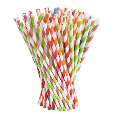 Imagen de Vicloon Paja de Papel, 100PCS Pajita Pajitas Fiesta Papel Utilizado para Cumpleaños, Bodas, Navidad, Biodegradables con 5 Colores,