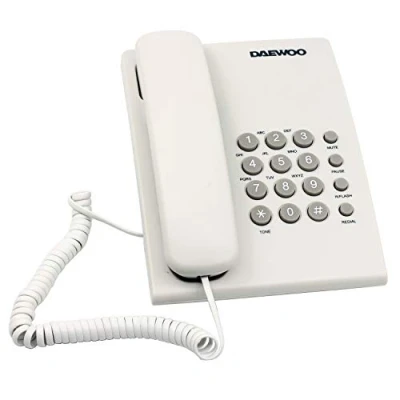 Imagen de Daewoo Teléfono Fijo DTC 215 Fácil de Usar Rellamada Último Número, Función Mute y Volumen Ajustable Color Blanco