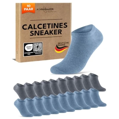 Imagen de sockenkauf24 Calcetines Tobilleros Hombre Mujer 10 Pares Cortos Algodón Transpirables (Azul 39 42)