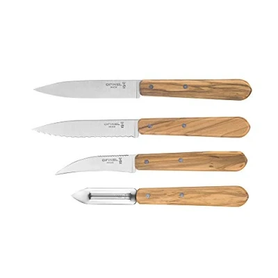 Imagen de OPINEL Essentials Juego de cuchillos cocina (4 piezas, acero inoxidable Sandvik, mango madera olivo), multicolor