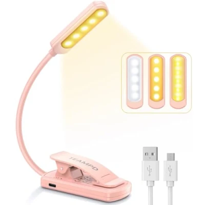 Imagen de TEAMPD Lampara de Lectura USB Recargable 360 Flexible con 10 LEDS 3 Modos Luz (Luz Cálido y Blanco) para Lectores Noche, E Reader, Tablet, Estudio, Cama, Libro,Viaje