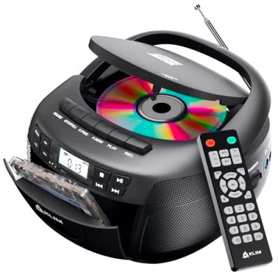 Imagen de KLIM CD Player + Reproductor Cassette, Am/FM Radio y Bluetooth, Control Remoto, Cassette con Grabación en Cinta, USB, AUX, Sonido Estéreo