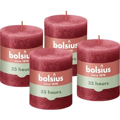 Imagen de Bolsius Velas rústicas marfil 4 unidades 8 x 7 cm decorativas para el hogar Duración de combustión 35 horas Sin perfumar Cera vegetal natural aceite palma Valentin