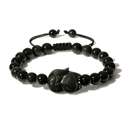Imagen de COAI Pulsera Unisex de Obsidiana Negra Piedra Natural con Amuleto Zorro S