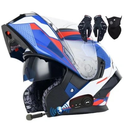 Imagen de Letetexi Casco Moto Modular con Bluetooth Integrado, ECE Homologado Integrales Flip Up Jet Scooter para Mujer Hombre Adultos Antivaho Doble Visera 57 64cm