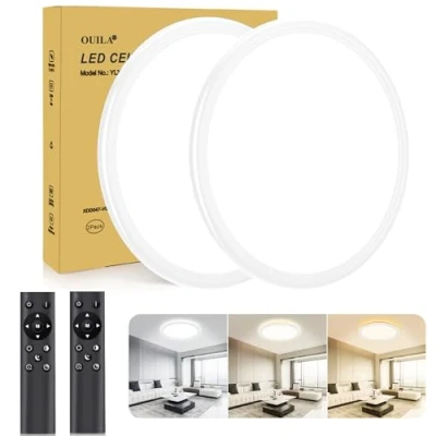 Imagen de OUILA Ø30CM Plafon LED Techo Regulable, 24W 3000K 6500K Redondo Moderna Lampara Plafones Mando a Distancia 2400LM Lamparas de Dormitorio Salon, Cocina, Baño, Pasillo, Sala，2 Piezas