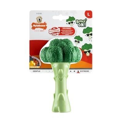 Imagen de Nylabone, Extremely Strong Chew, New Broccoli Chew Toy, Juguete masticable Duradero con Sabor a Bacon y Queso, Grande, para Perros de hasta 23 kg