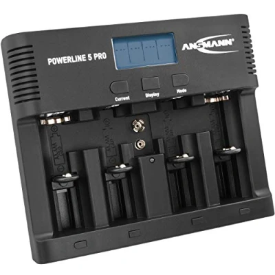 Imagen de ANSMANN Cargador universal de baterías Powerline 5 PRO Para 1 4 AAA/AA C D y 9V Estación carga con puerto USB multifunción