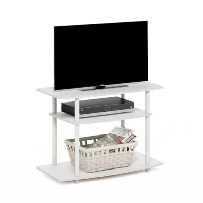 Imagen de Furinno Turn N Tube Soportes para TV de 3 Niveles sin Herramientas, Engineered Wood, Blanco/Blanco, 9.66 (D) x 59.18 (W) 40.13 (H) cm
