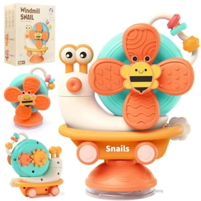 Imagen de EOPUOZS Juguete con Ventosa para Trona, Spinner Bebe, Sensorial Montessori Bebe a Partir de 6 Meses, Regalo Niños Niñas 7 8 9 10 11 12 Meses (Naranja)