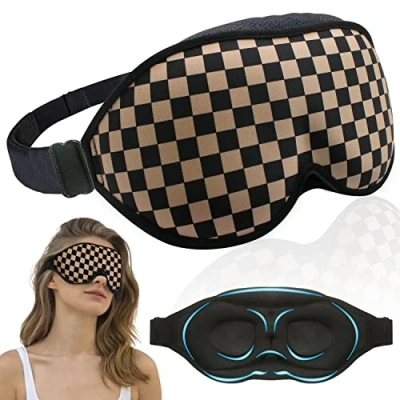 Imagen de Antifaz para Dormir, Antifaces Dormir 100% Que Bloquea la Luz, Máscara Suave y Cómodo Hombres Mujeres (Estampado De Leopardo) (Cuadros Caqui)