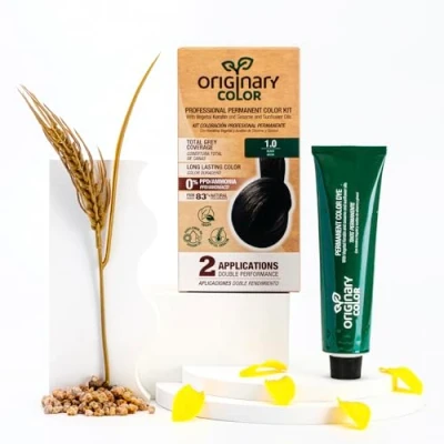 Imagen de Originary Color Kit de Coloración Profesional Permanente, 1 0 Negro 100 ml + Crema Oxidante Champú 30 Fórmula sin amoniaco y PPD.