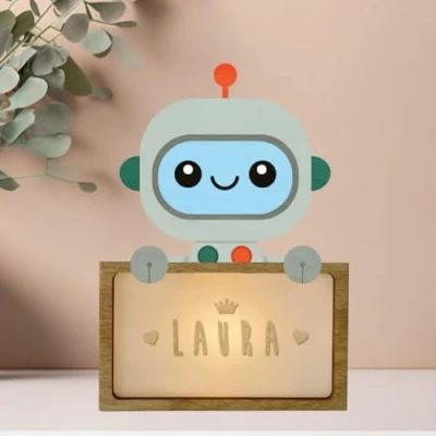 Imagen de WONDEE Vintiun Regalos Personalizados Originales para Bebés, Lámpara Personalizada Bebé Quitamiedos de Robot Cosas/Regalos Bebés Recién Nacidos Niña y Niño 0 1 2 3 4 5 6 7 8 9 años