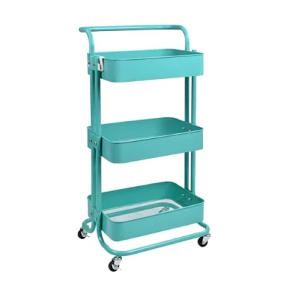 Imagen de T LoVendo Carro de Cocina Metalico con Ruedas. Carrito Auxiliar Multiuso.3 Cajones Almacenamiento. 85x43x37cm. Ideal para Frutas, Verduras, Cocina, Salón, Oficina. Color Verde