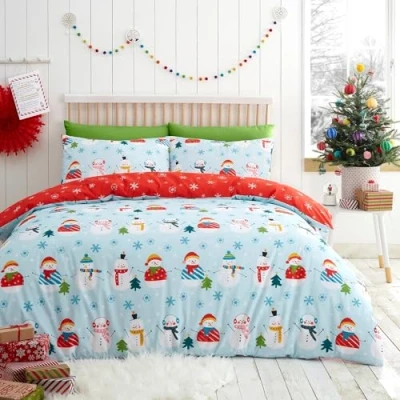 Imagen de Fusion Funda nórdica navideña con muñeco de Nieve 200 x cm Reversible 2 Fundas Almohada Copo Ropa Cama