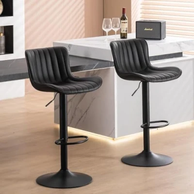Imagen de YOUNIKE Taburete Alto para Cocina Juego de 2, Taburetes Bar con Asiento Acolchado in Piel Sintética, Altura Regulable y Giratorio 360, Bar, Isla Cocina, Negro