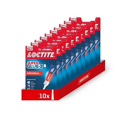 Imagen de Pack de 10 unidades Loctite Super Glue 3 Original. Pegamento Universal Multimaterial y Triple Resistencia, Adhesivo transparente. Cianocrilato Instantáneo
