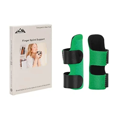 Imagen de supregear Soporte para Férula de Dedo, 2 Unidades Ajustable Reutilizable Desencadenar Dedo Tirante con Barra Aluminio Extraíble Indice/Medio/Anular/Dedo Meñique, Verde