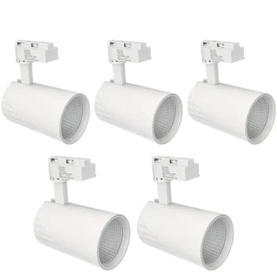 Imagen de Jandei Pack x5 Foco Techo Led Carril 30W, Blanco Cálido 3000K, 3000 Lúmenes, 185V 265V AC Monofásico, Aluminio Vestidor, Escaparate, Tienda, Oficina. (Blanco)