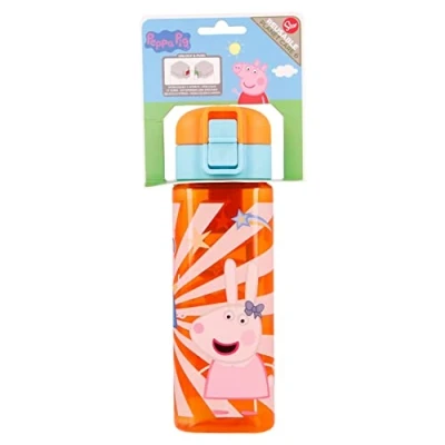 Imagen de Botella reutilizable infantil con sistema antigoteo y asa para transportar fácil apertura botón capacidad de 550 ml Peppa Pig
