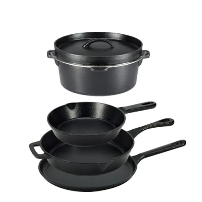Imagen de Amazon Basics Batería de cocina hierro fundido pretratado, 5 unidad, Negro